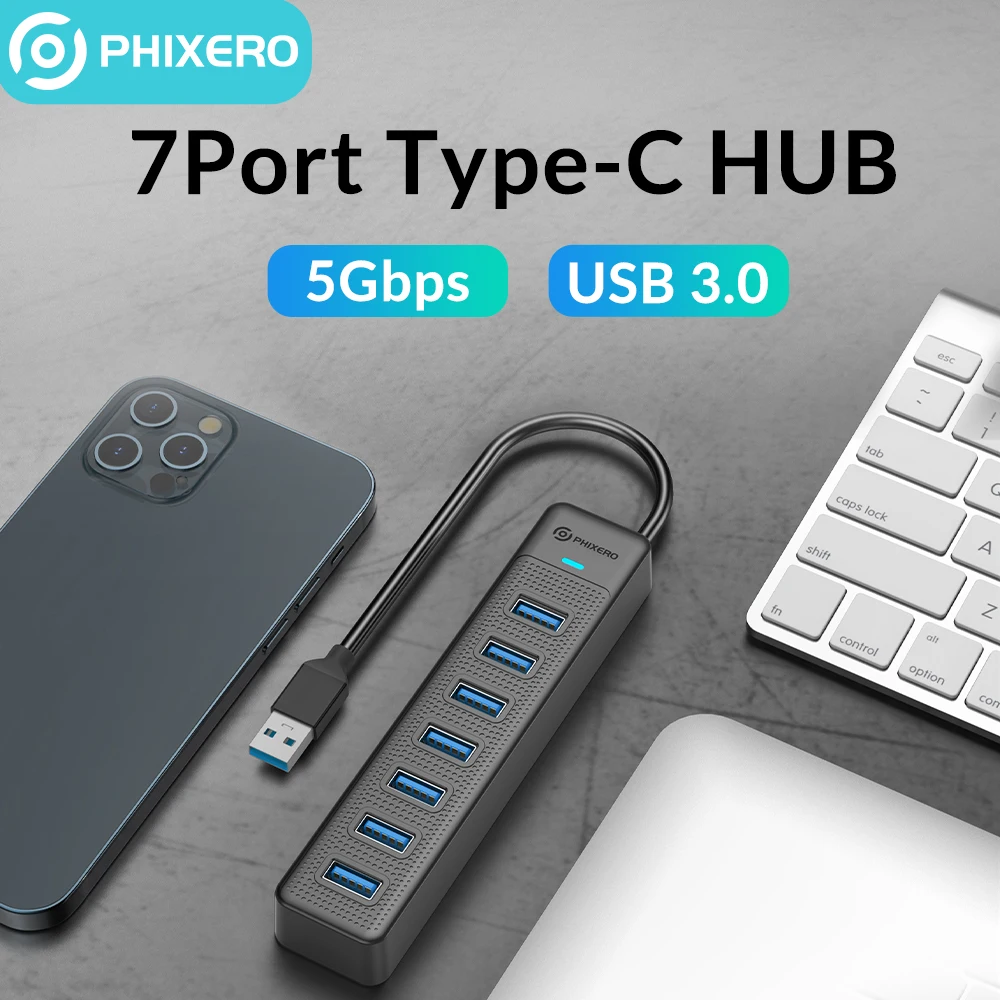 PHIXERO 7 Ports 5Gbps USB 3.0 HUB Type C High Speed Multi Splitter Ultra-Slim OTG Adapter For PC Pro Laptop Accessories Macbook