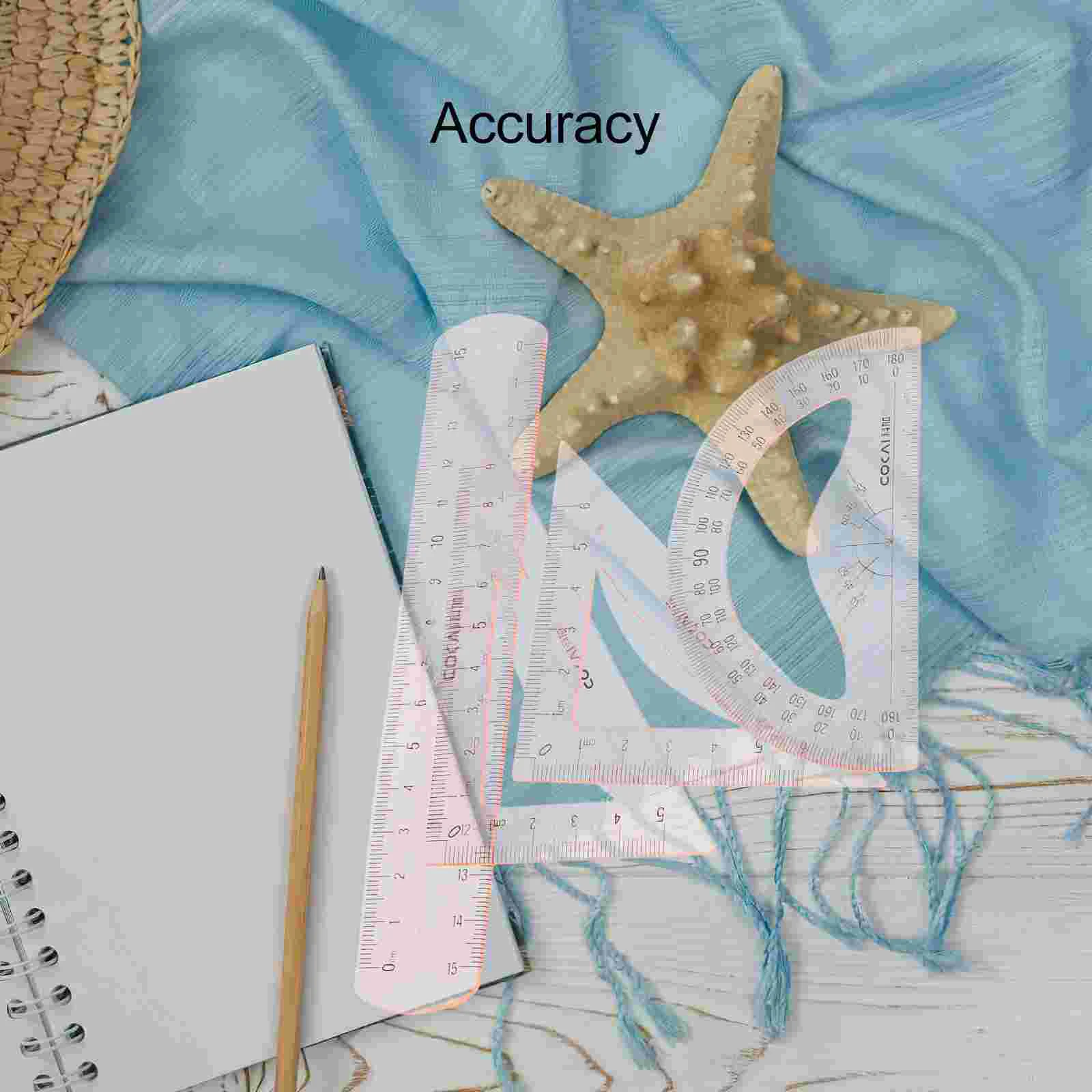 4pcs/Set Plastic Straight Triangle Ruler Geometry Protractor Drafting Ruler Precise Measuring Ruler School Office Stationery