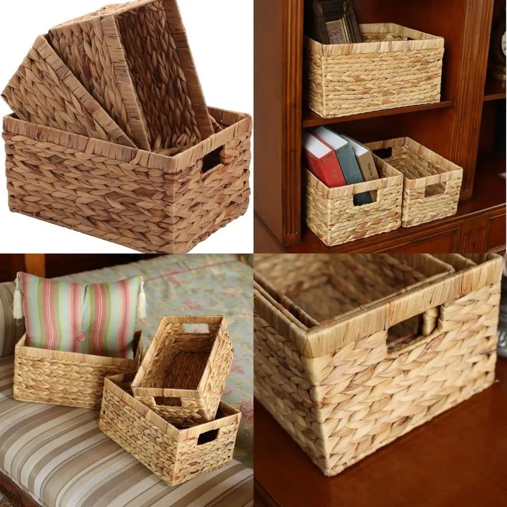 

Набор из 3 плетеных корзин для хранения из водного гиацинта с ручками