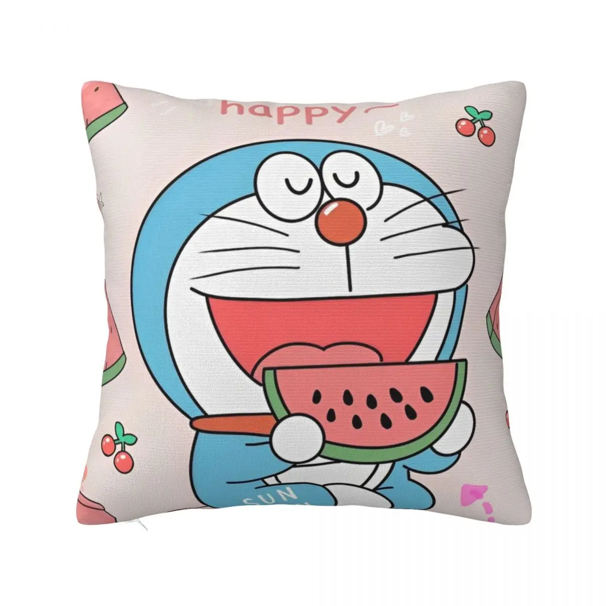 

Мягкая наволочка Happy Doraemon Eat с арбузом, чехол для подушки, японское аниме, мультяшная наволочка, чехол на молнии 18 дюймов