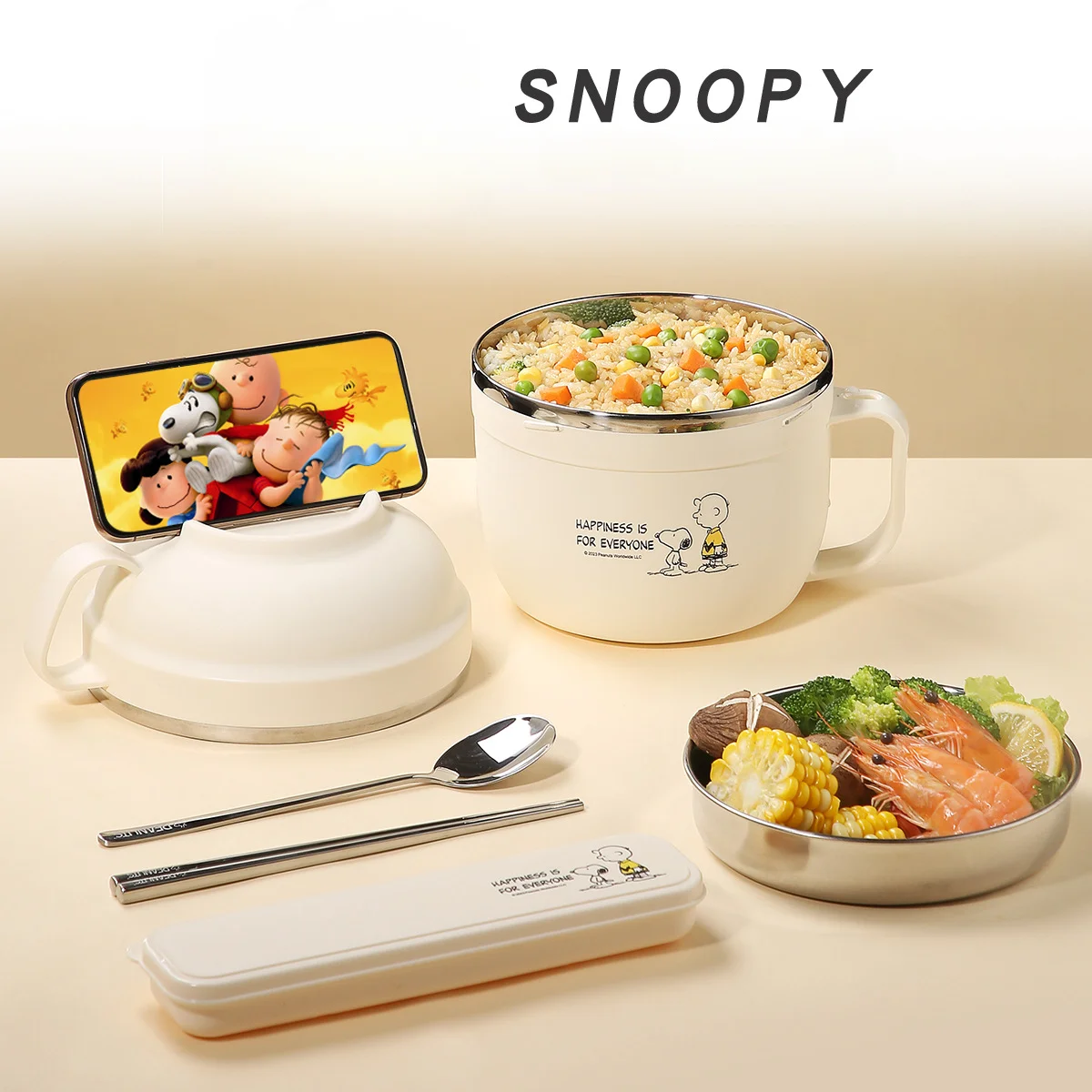 

Snoopy Lunch Box 304 Stainless Steel Large Capacity Lunch Box Office Workers and Students Special Rice Bowl Canteen Rice Bowl