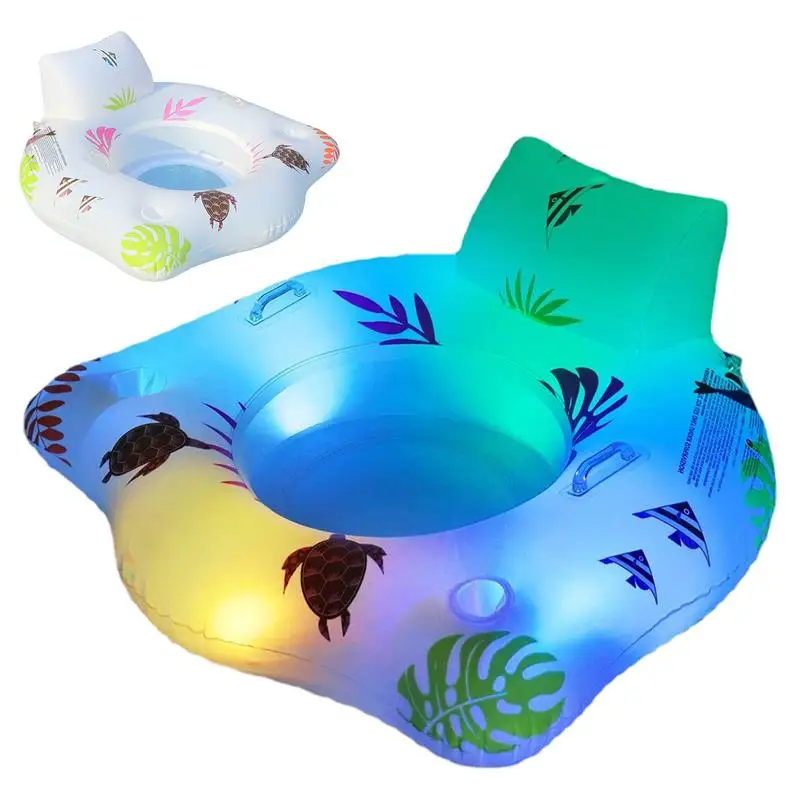 Colchón de aire inflable para piscina, 2 portavasos, juguetes flotantes para Lago y piscina con lámpara LED, cómoda tumbona, juguete flotante