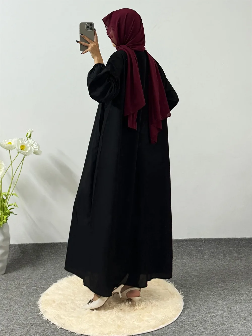 Modest Dress Muslim Ramadan Maxi Dresses Full Sleeve Printed Floral Casual Robe Prayer Dress Women Abayas