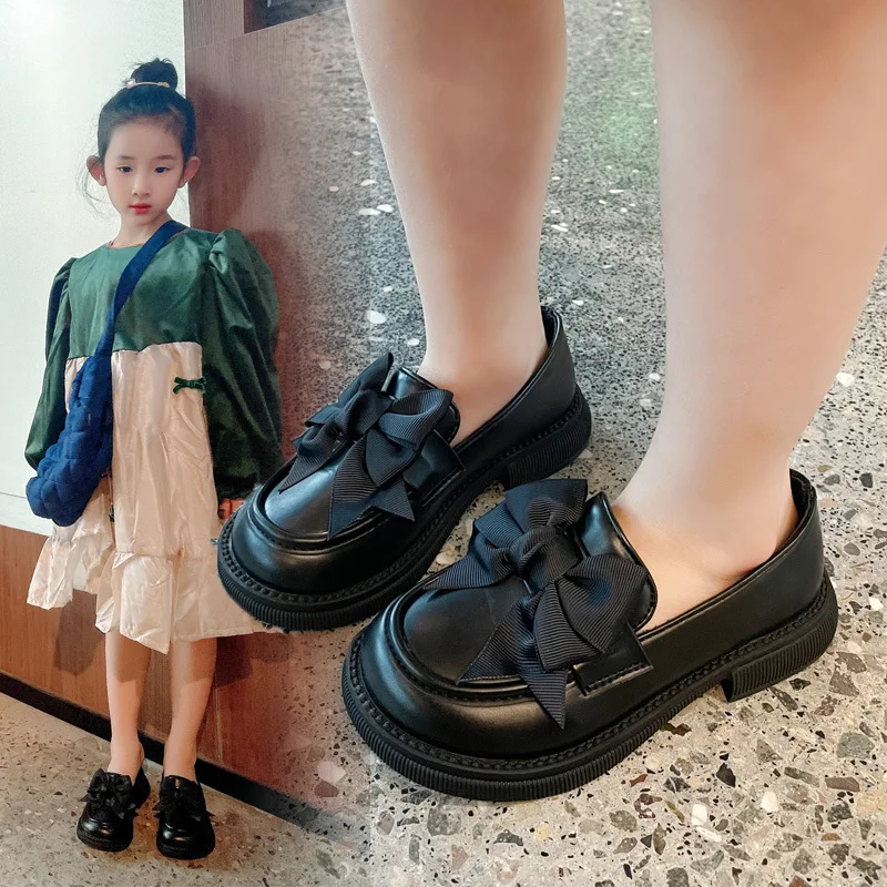 Spring Autumn New Bow-knot Kids Leather Shoes Fashion Princess Girls Shoes British College Style Student Party Performance Shoes