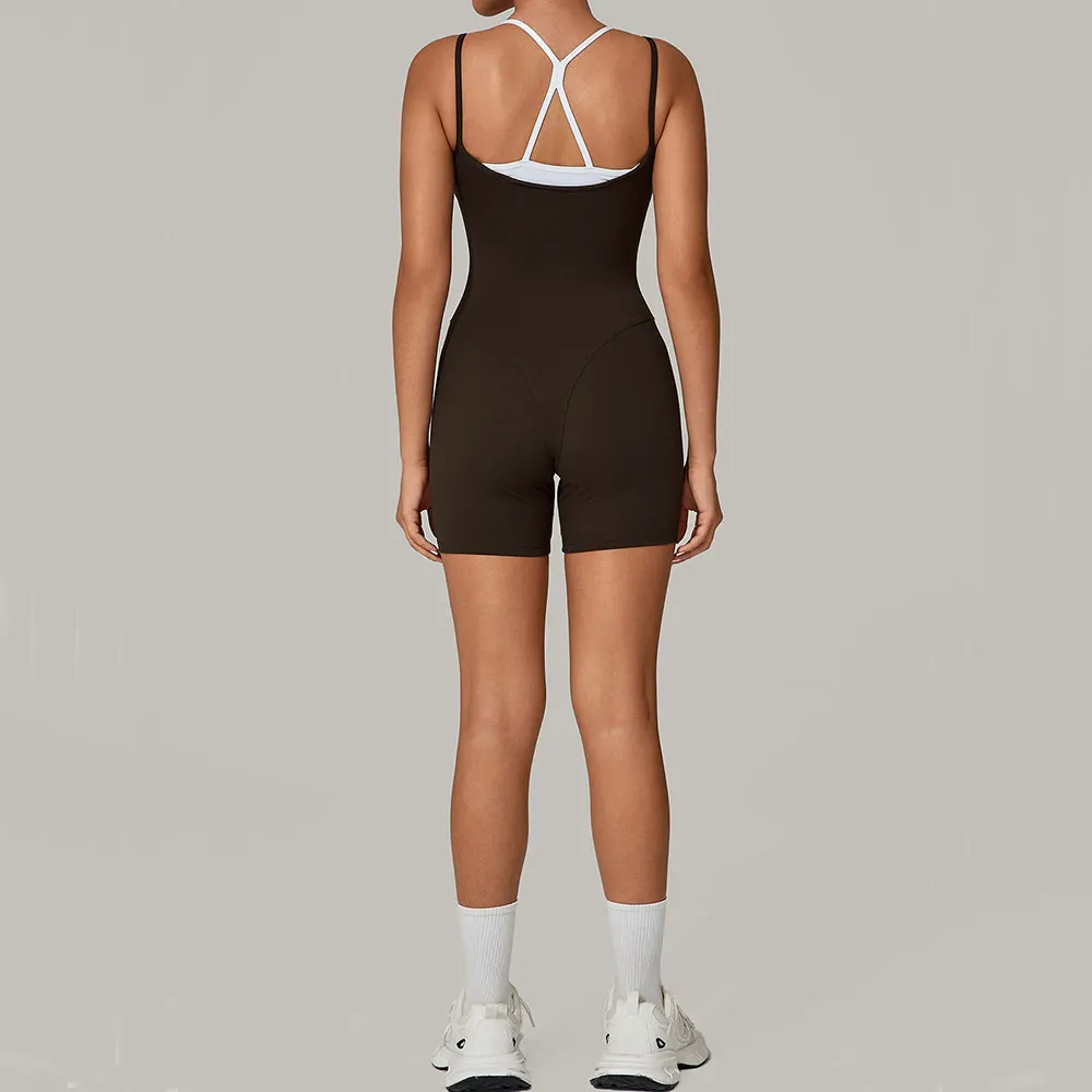 

Women Tracksuit Short Sports Jumpsuit Sleeveless Gym Set Yoga Clothes Rompers Workout One-piece Suit Female Outdoor Bodysuits