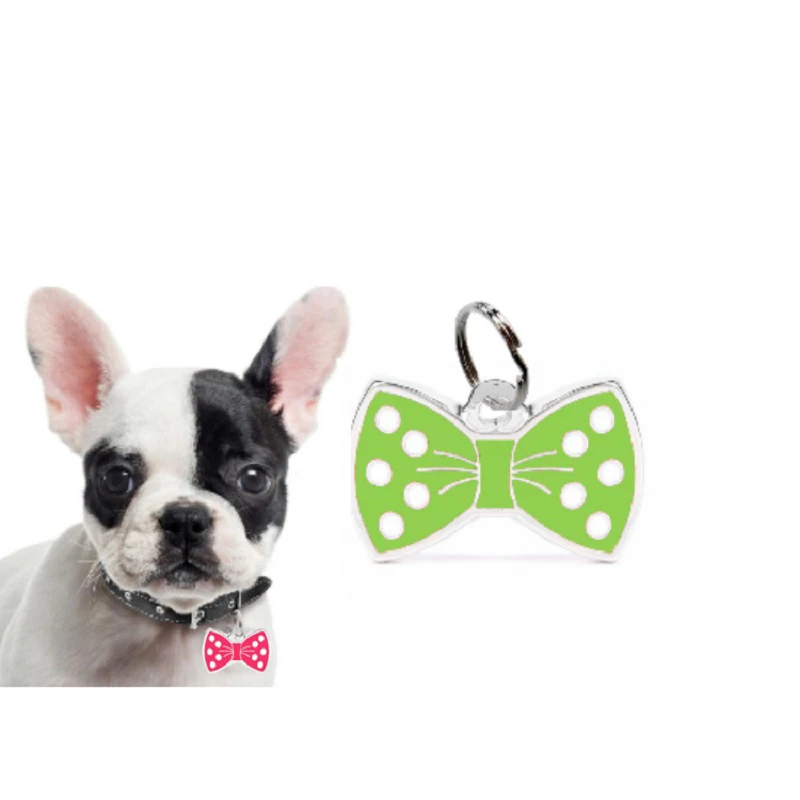 علامات معرف الحيوانات الأليفة الفولاذ المقاوم للصدأ Bowknot الكلاب علامة مجانية مخصصة لمكافحة خسر القطط معرف العلامات شخصية الحيوانات الأليفة قلادة سلسلة مستلزمات الحيوانات الأليفة