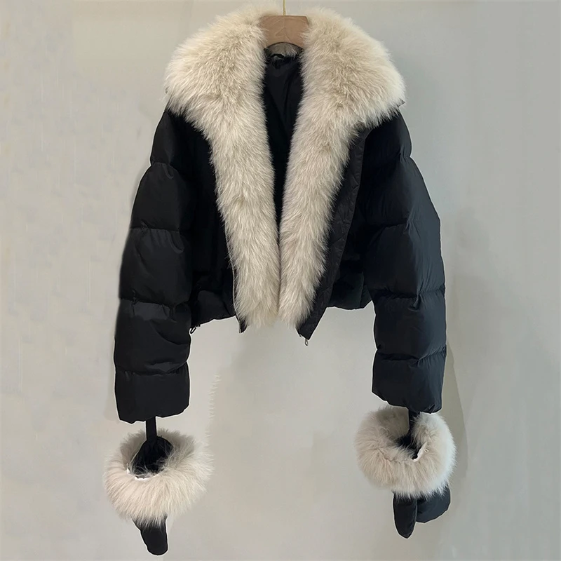 women's down jacket New winter 2026 detachable fox fur collar women's down coat duck down filled warm thick coat y2k Send gloves