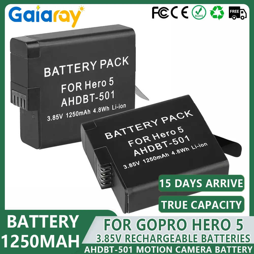 1-5 قطعة 1250 مللي أمبير بطارية ليثيوم أيون ل Gopro بطل 7 6 5 بطارية كاميرا الحركة بطاريات Ahdbt-501 كامل فك التشفير متوافق الملحقات
