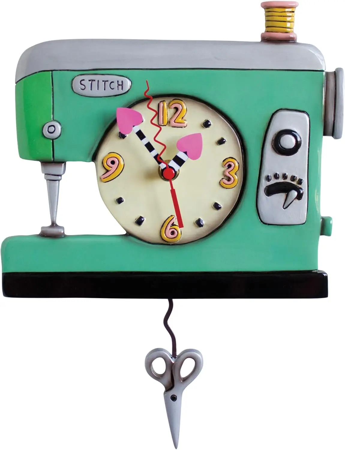 

Vintage Sewing Machine Wall Clock, 8.5 Inch Multicolor Pendulum Sculpture for Home Decor