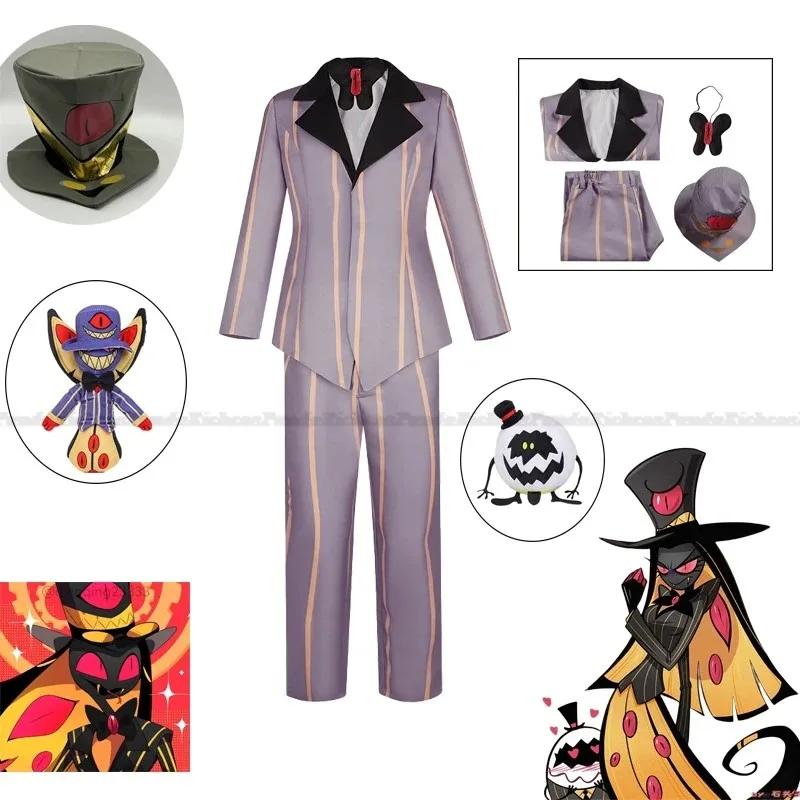 Disfraz de Anime Hazbin Sir Pentious, uniforme de Hotel, traje elegante para hombres, disfraces de Halloween, Carnaval y Navidad, traje con sombrero
