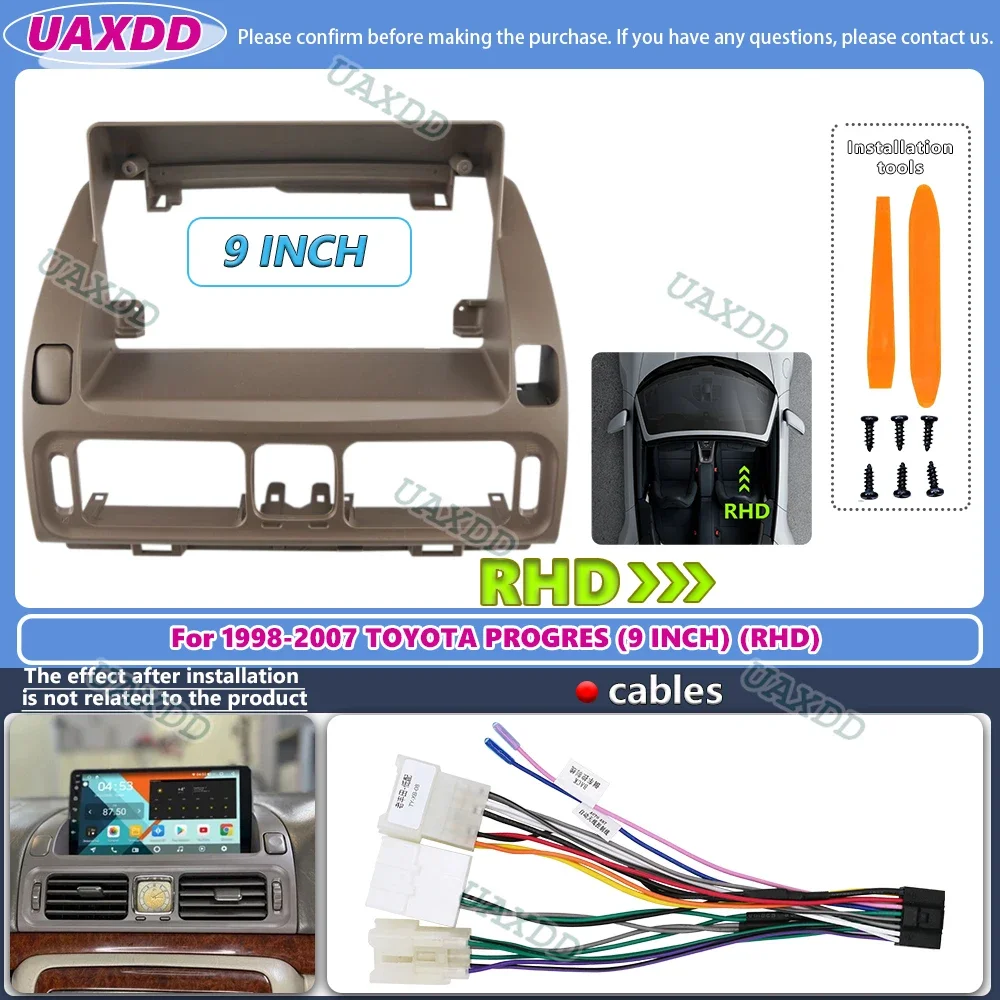 For 1998-2007 TOYOTA PROGRES 9INCH 2 Din Car Interior Android frame Kit panel Center fascia cable harness dashboard canbus box