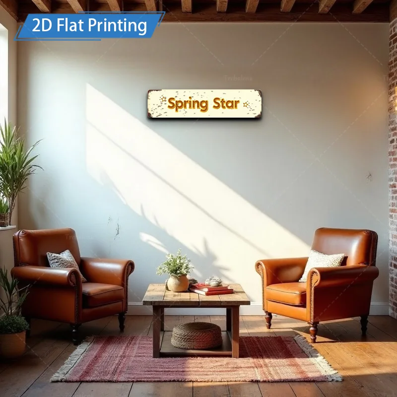 [2D FLAT] 1 قطعة علامة معدنية، 4 × 16 بوصة خمر الربيع ستار علامة معدنية جدار ديكور فني