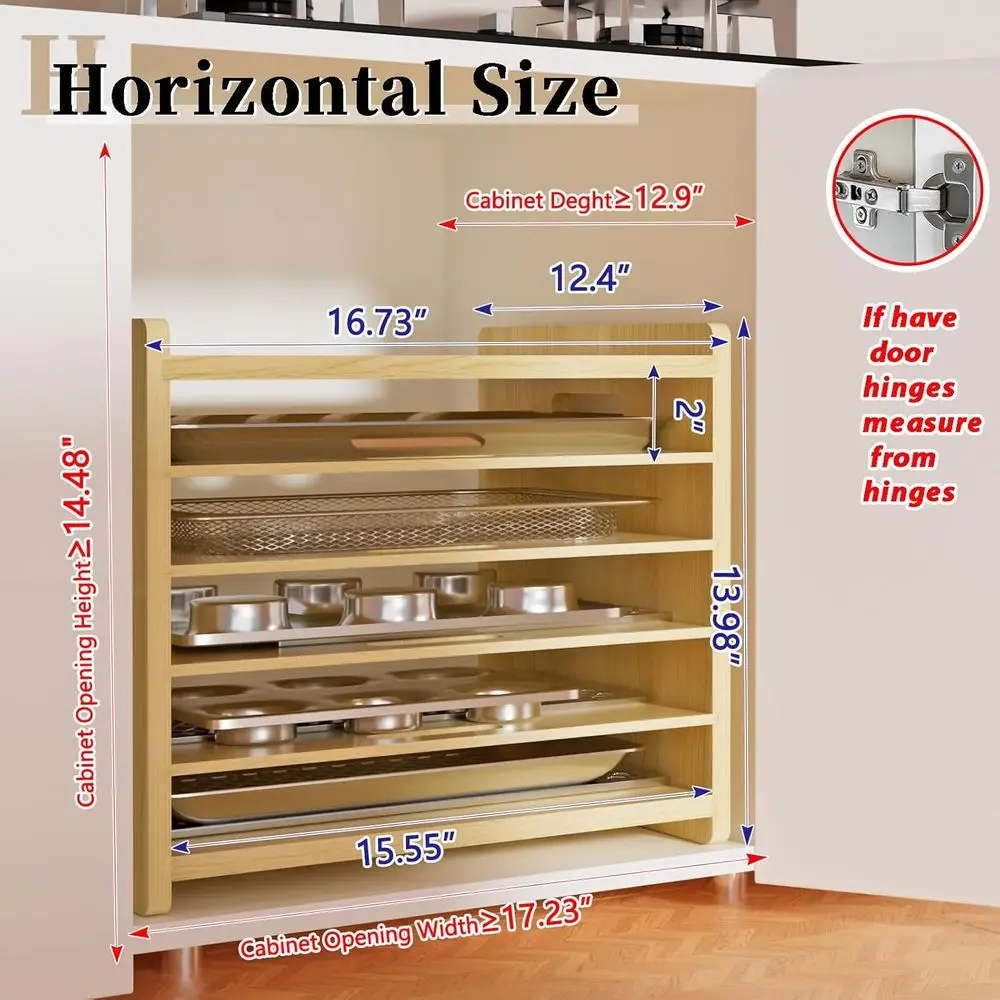 Divisores de bandeja de madeira para armários de cozinha, organizador de cozimento, soluções de armazenamento de panelas e frigideiras