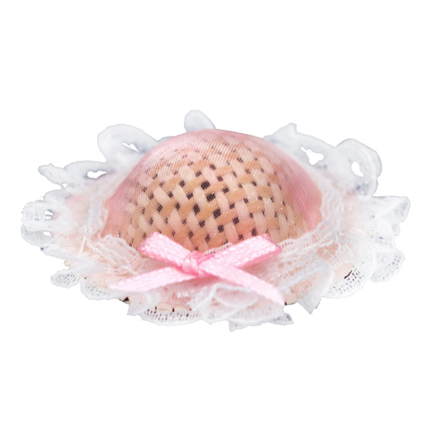 

1/12 Dollhouse Miniature Straw Hat Mini Doll Pink Hat DIY Scene Doll Home Craft for Dollhouse Decoration Accessories