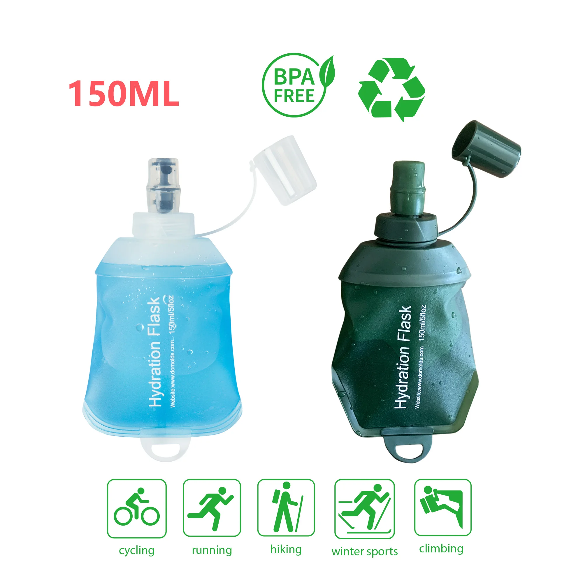 Botella de agua plegable de 150ML, termo suave plegable de TPU para ciclismo, correr, acampar y viajar