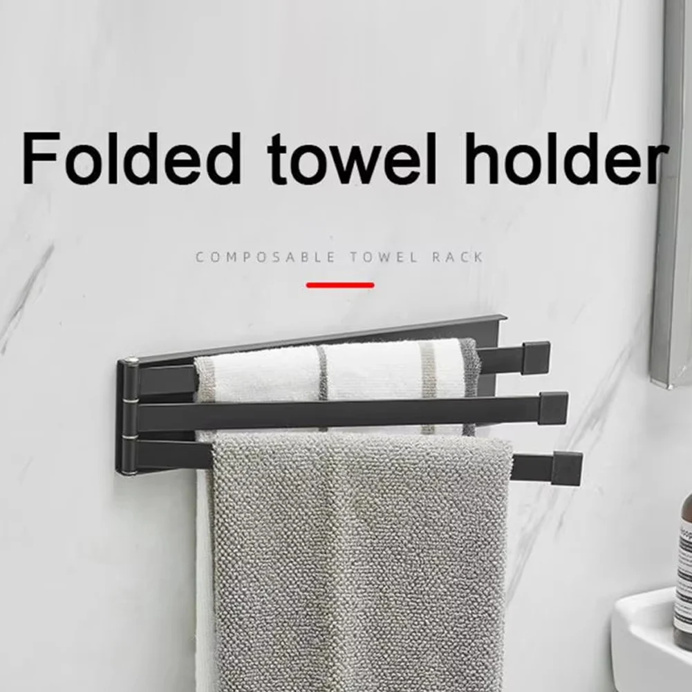 Carbon Steel Multifunctional Towel Rack Clothes Drying Rack Bathroom Wall-Mounted Holder Foldable Organizer Bath Shelf