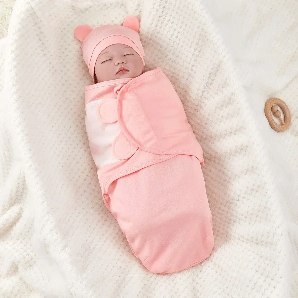 Cotton Baby Receiving Blanket Anti Startle Swaddle Wrap with Hat NewBorn Sleeping Bag Adjustable Infant Swaddling Baby Items