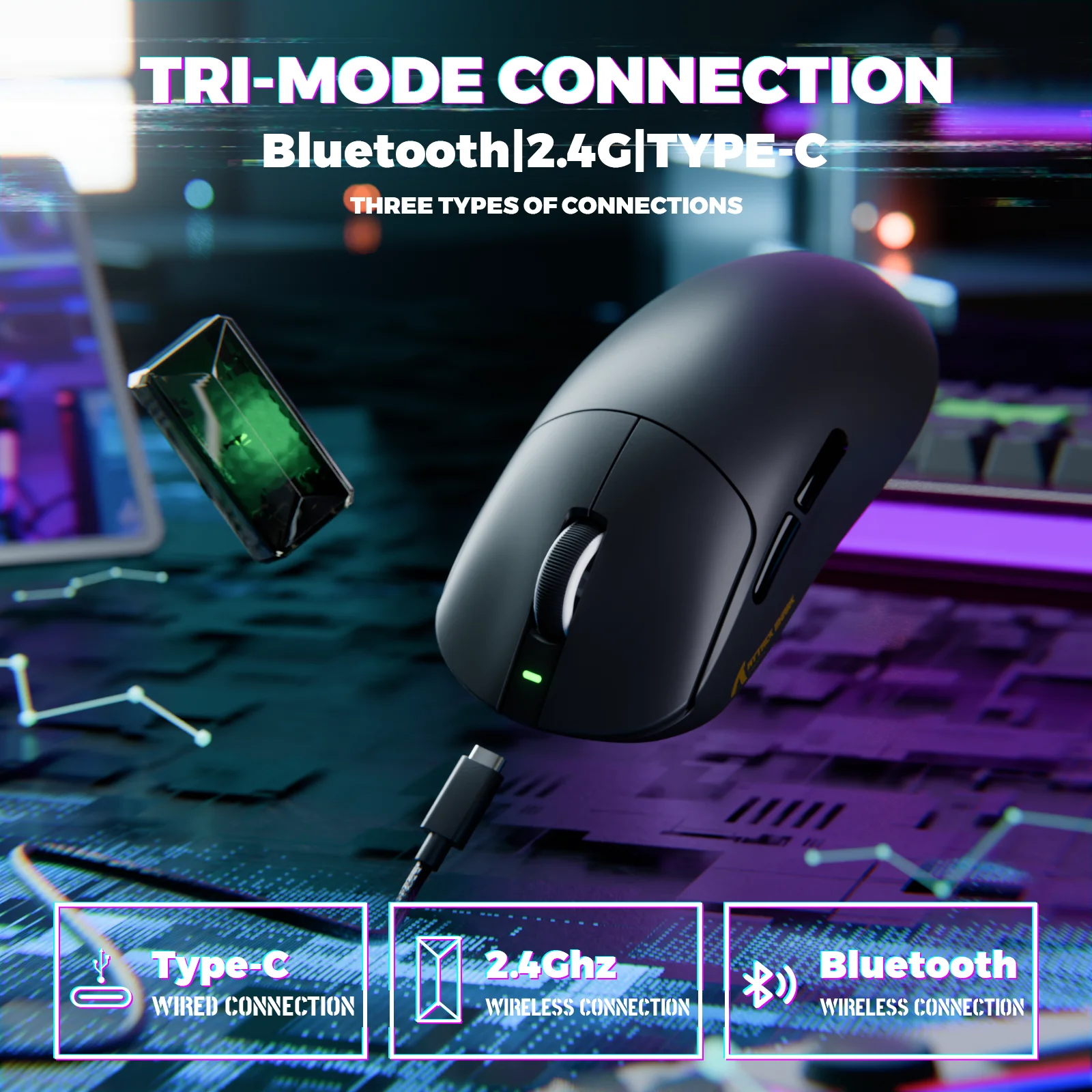 어택 샤크 X8 얼티밋 55g 무선 게이밍 마우스, BT/2.4GHz 무선/유선, 8K 폴링 레이트, 픽스아트 PAW3950MAX 센서, 42000 DPI