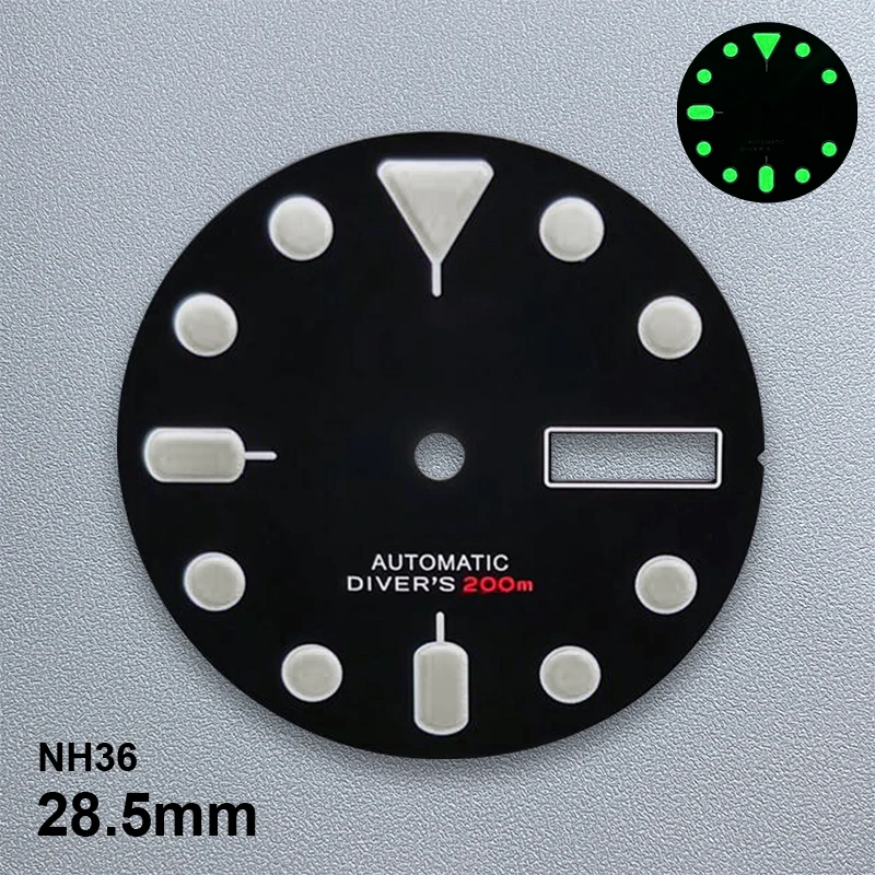 28.5mm SKX007 S Logo Dial Fit NH35/NH36/4R36 Movement Strong Green Luminous Sunray/Matte High-Quality Watch Modified Accessories