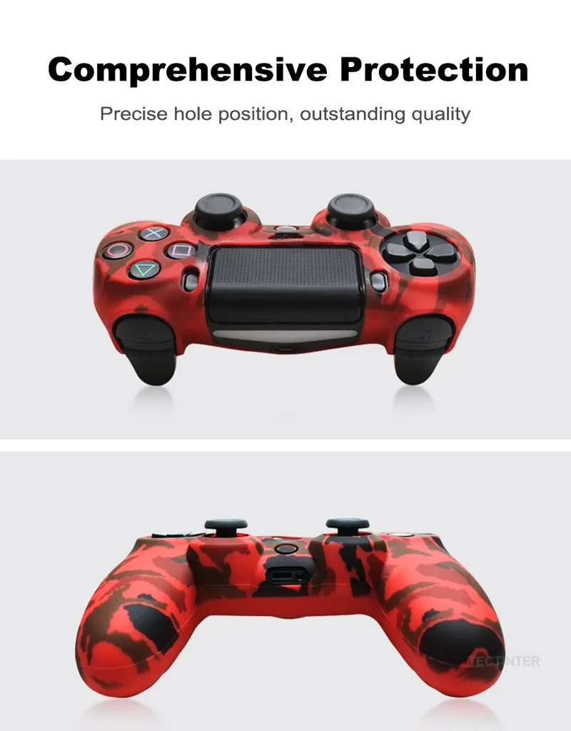 Silikon-Gummihülle für Sony PS4 Controller mit 2 Daumenstick-Griffkappen für PS4 Pro Gamepads Joystick-Zubehör – Detail 5