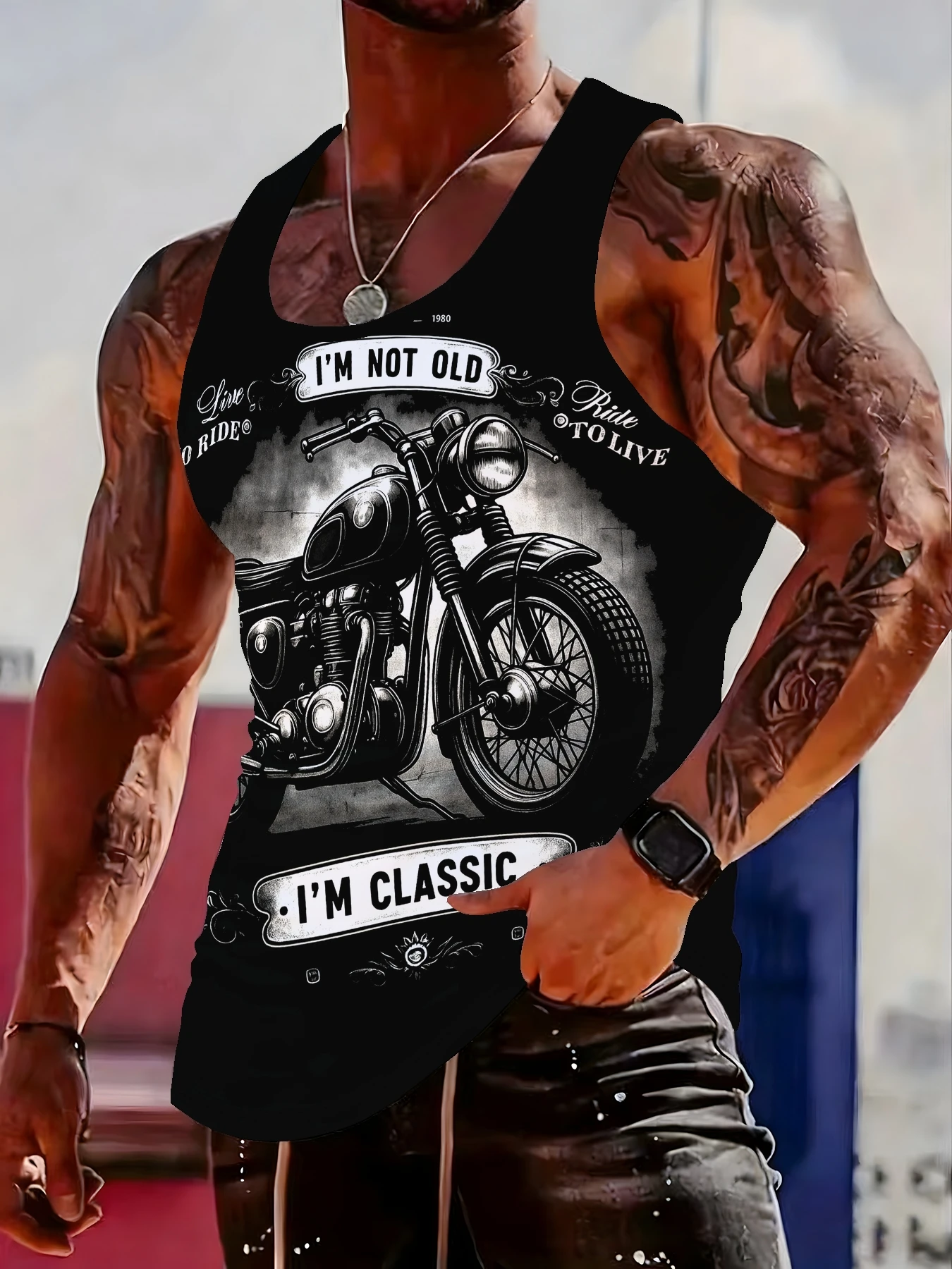 Men's Classic Motorcycle Graphic Tank Sleeveless Muscle Vest Biker Casual Workout Fitness Shirt