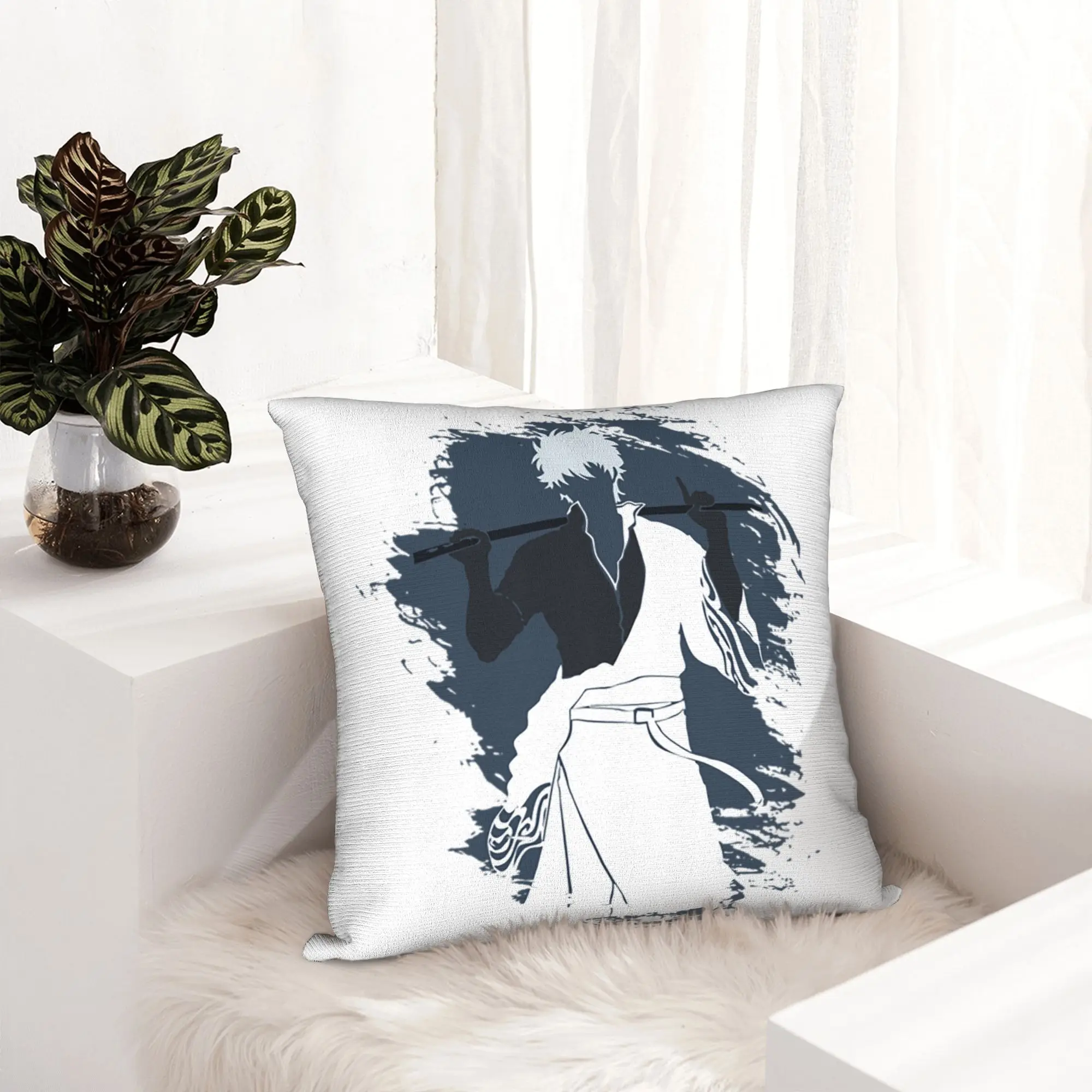 Gintama Samurai Gin Pillowcase Soft Fabric Cushion Cover Decor  Throw Pillow Case Cover Home Zippered 45X45cm