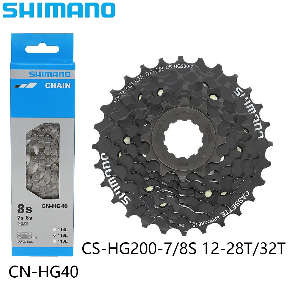 SHIMANO 6/7/8 Speed CN-HG40 Bike Chain CS-HG200-7/8 Speed 12-28T/32T Cassette Sprocket For Mountain Bike Original Parts