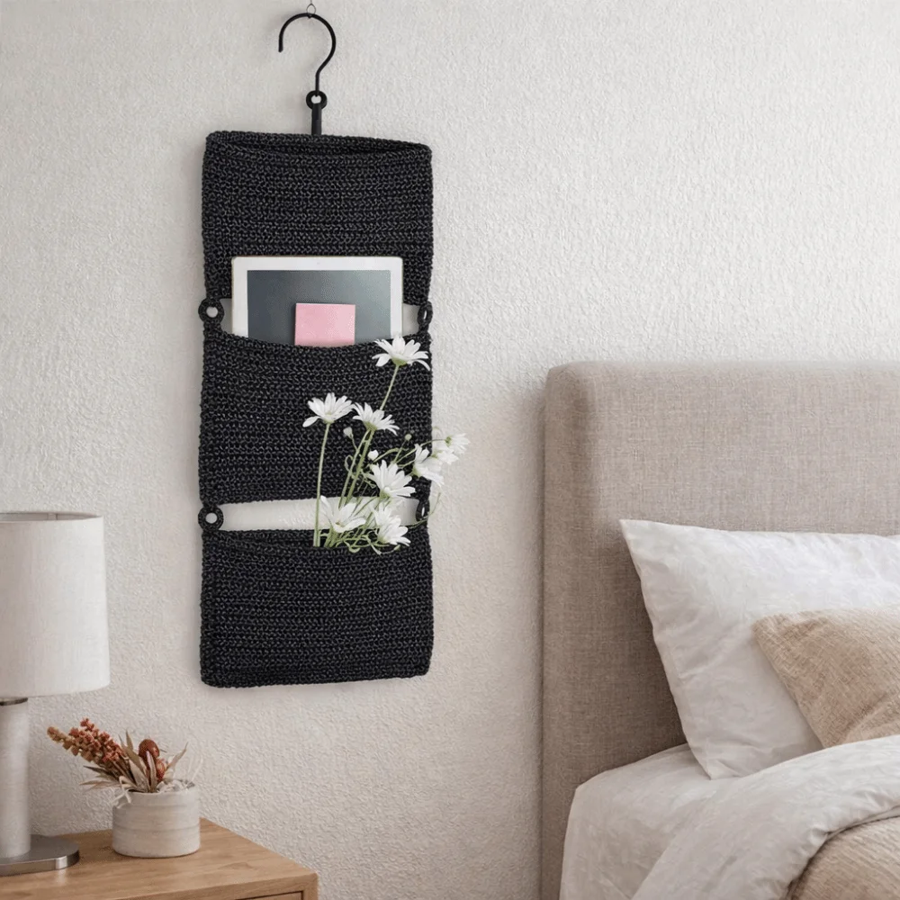 

Сумка-органайзер настенная трехслойная, плетеная вручную, складная, моющаяся, с крючками, большой вместимости