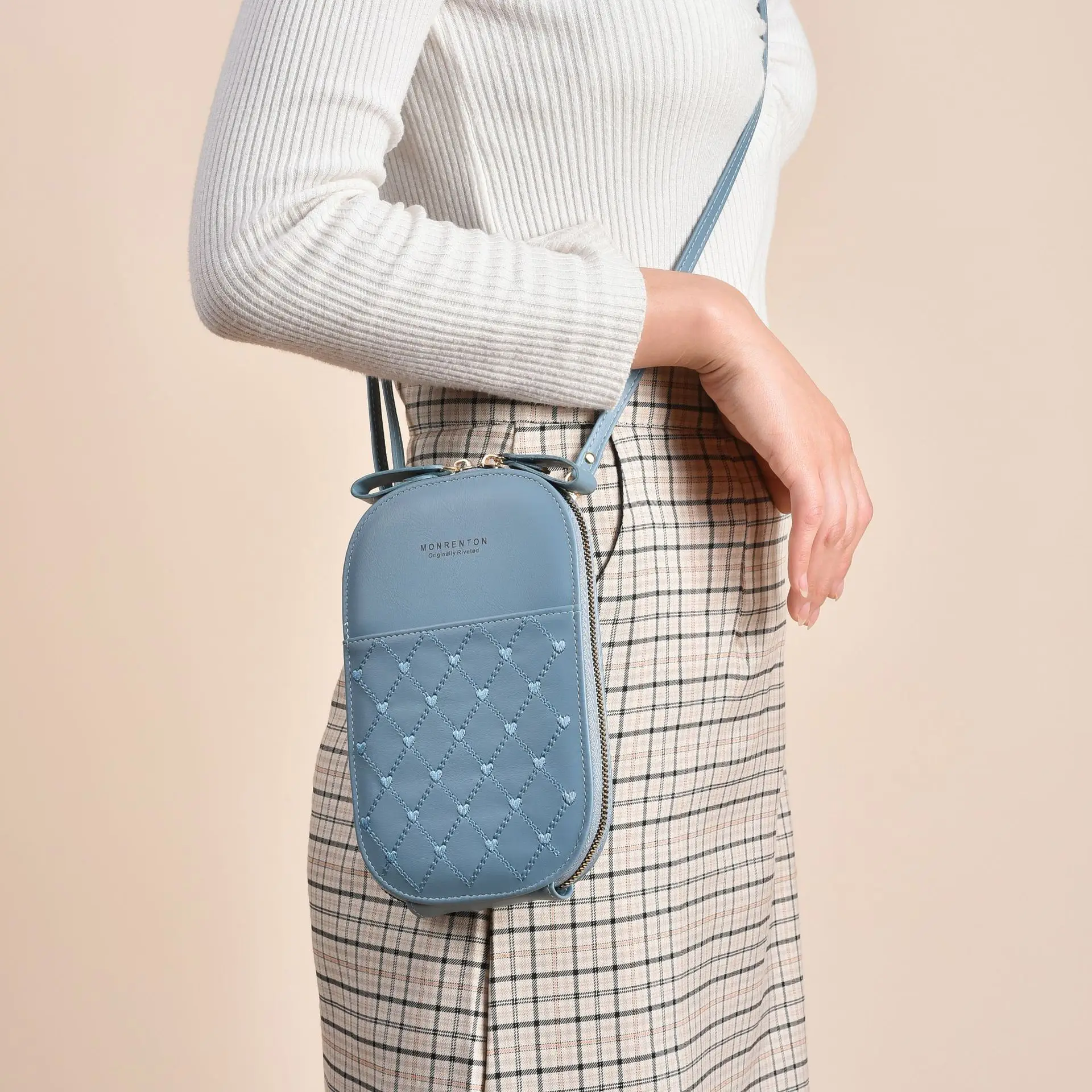 Round Zippered Mobile Phone Shoulder Bag Women Pu Leather Handbags Multi Card Position Card Bag Large Capacity Crossbody Bags