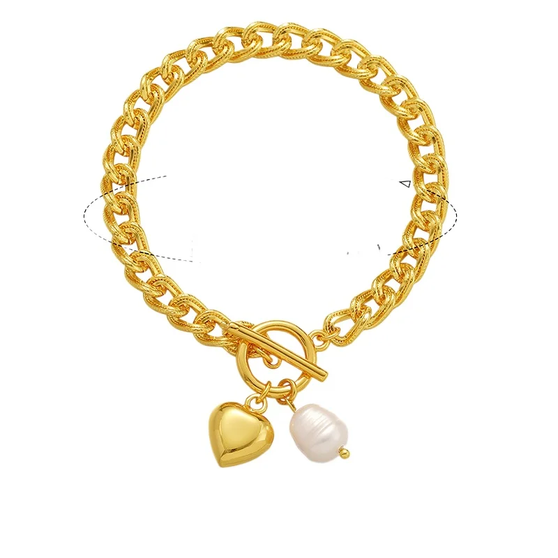 *Женский браслет-цепочка с плоскими звеньями в стиле хип-хоп, минималистичный браслет золотого цвета с подвеской в форме сердца, тенденции ювелирных изделий для девочек