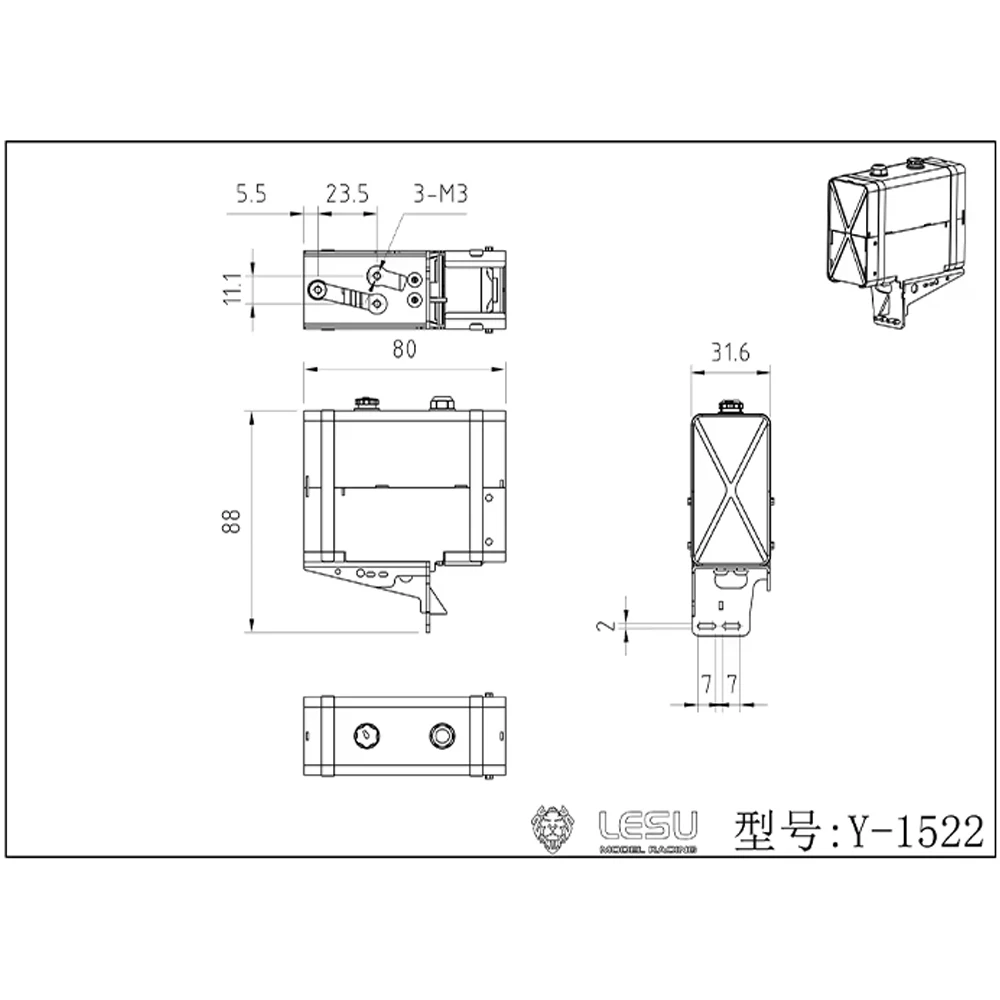 LESU Y-1522 1/14 Model Ciężarówki Zabawka Pompa Oleju Stal Nierdzewna Zintegrowany Zbiornik Paliwa Akcesoria Tuningowe do Ciężarówek Tamiya lub DIY