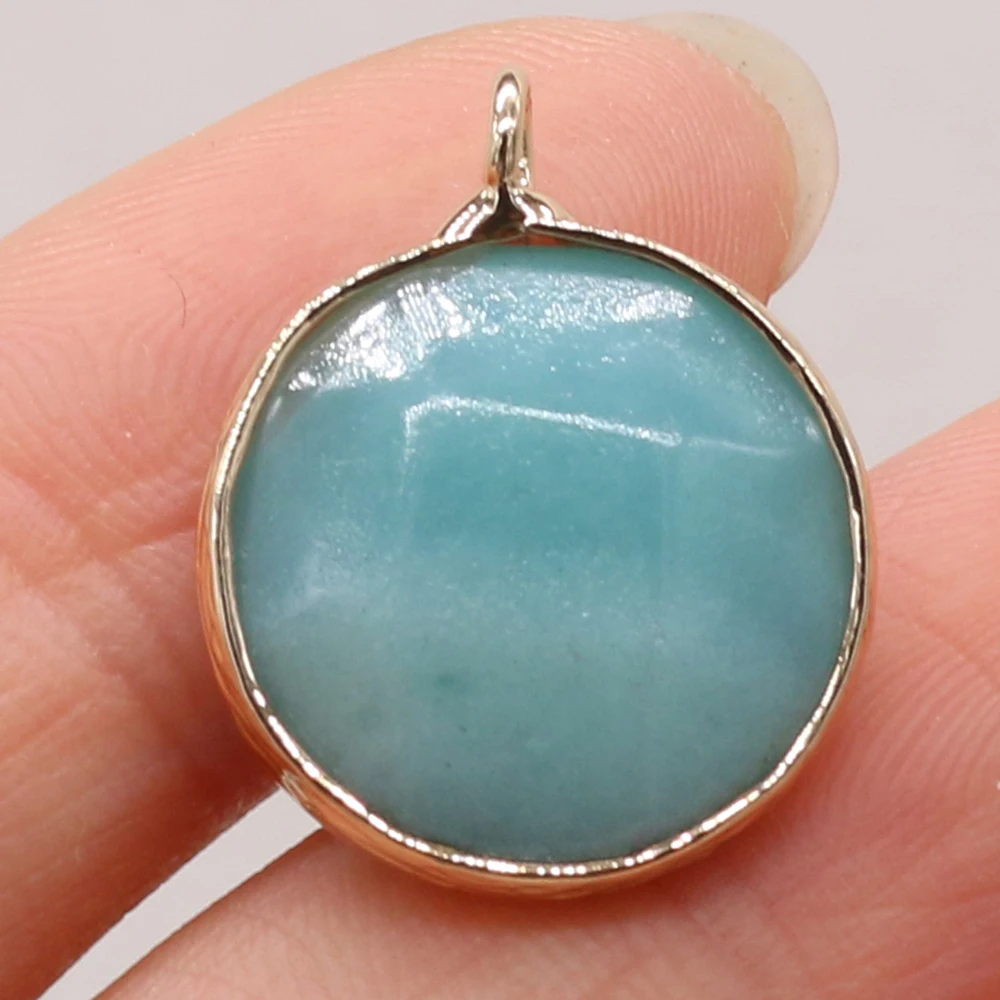 Natural Stone Amazonite Round  Pendant Craft For Jewelry MakingDIY Necklace Earring Accessories Charm Gift16x20mm 1pc