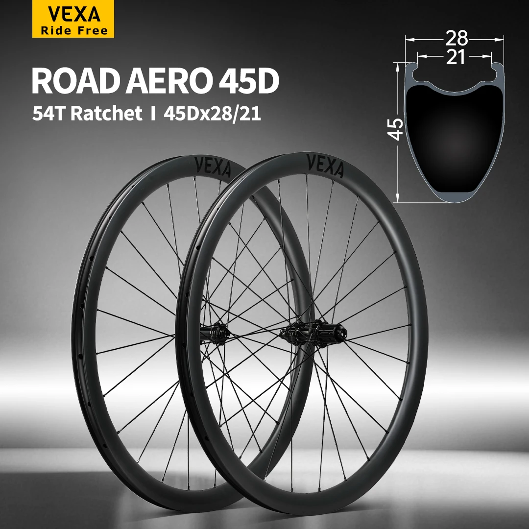 VEXA ROAD AERO 45D Standard 700C Rennrad-Laufradsatz, 45mm Felge, 21mm Innenbreite, Tubeless Ready, Center Lock