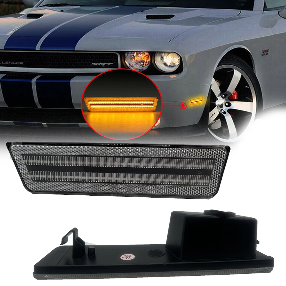 Front Bumper LED Side Marker Light Fender Repeater Lamp For 2008-2014 Dodge Challenger SXT Rallye Redline SE Charger 2011-2014