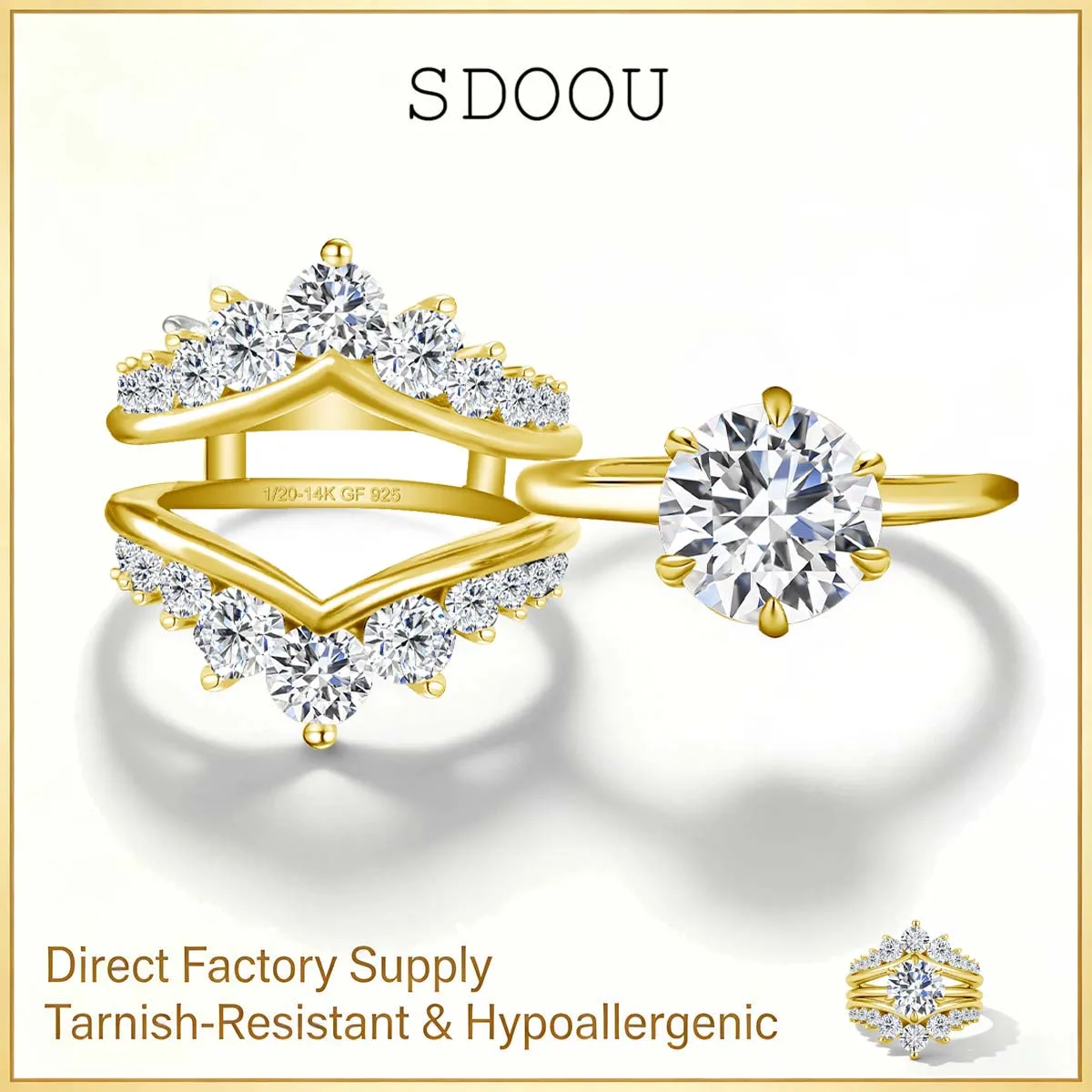 SDOOU 2Pcs 14K Gold Filled Bridal Sets 2ct Moissanite Lab Diamond Engagement Ring With GRA Certified Wedding Jewelry For Her