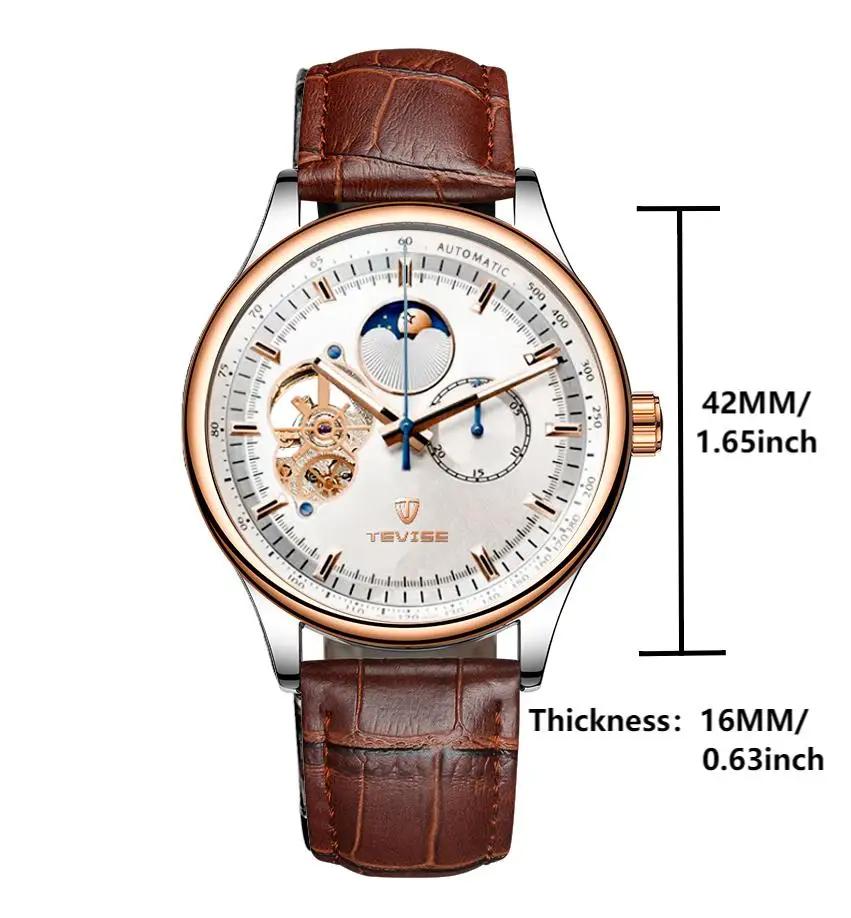 TEVISE Watch for Men Mechanical Wristwatch Top Brand Automatic Movement Skeleton Moon Phase Luxury Fashion Watch Gift - view 5