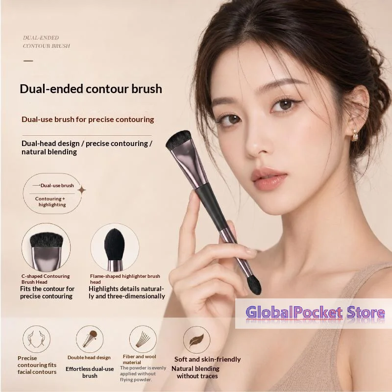 [TG823]Double Ended Makeup Brush 2-in-1 Highlight & Nose Contour Brush Portable Facial Sculpting Brush For Beginners