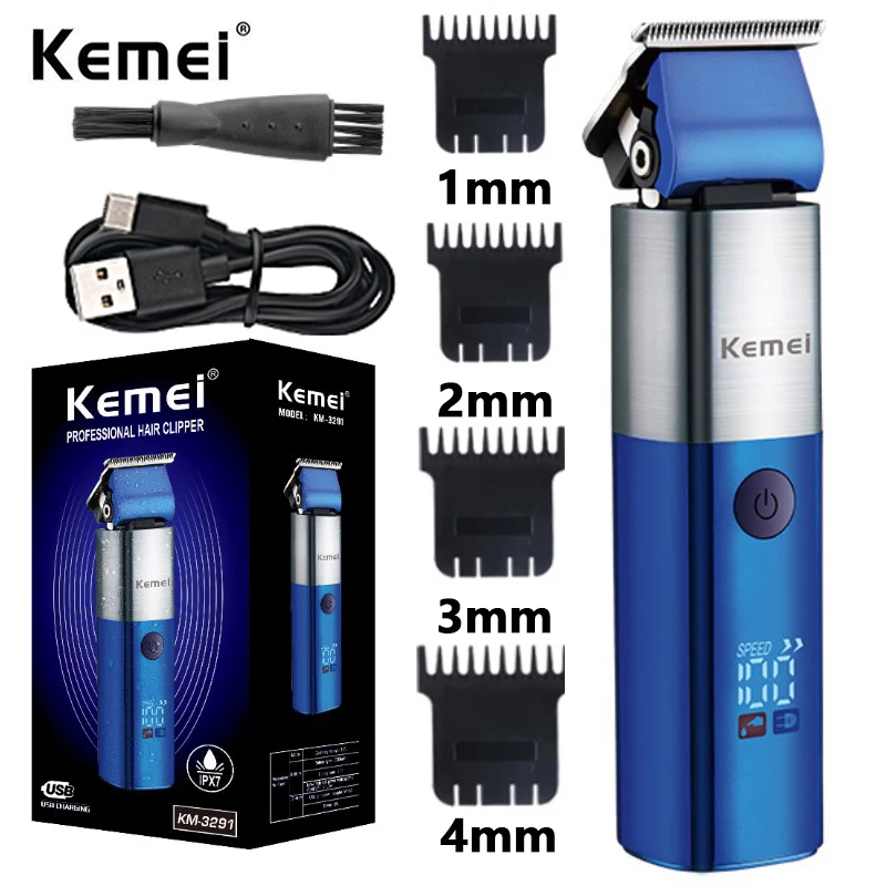 Kemei Professional IPX7 waterproof barber rechargeable hair trimmer professional electric hair clipper cordless for men