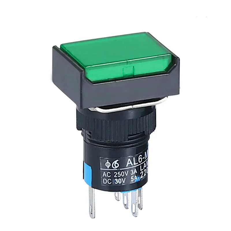6mm 3 v5v12v24v220v 1 no1nc/2 no2nc momentane/Verriegelung lampe beleuchtete Druckknopf schalter mit Licht/kein LED-Rechteck