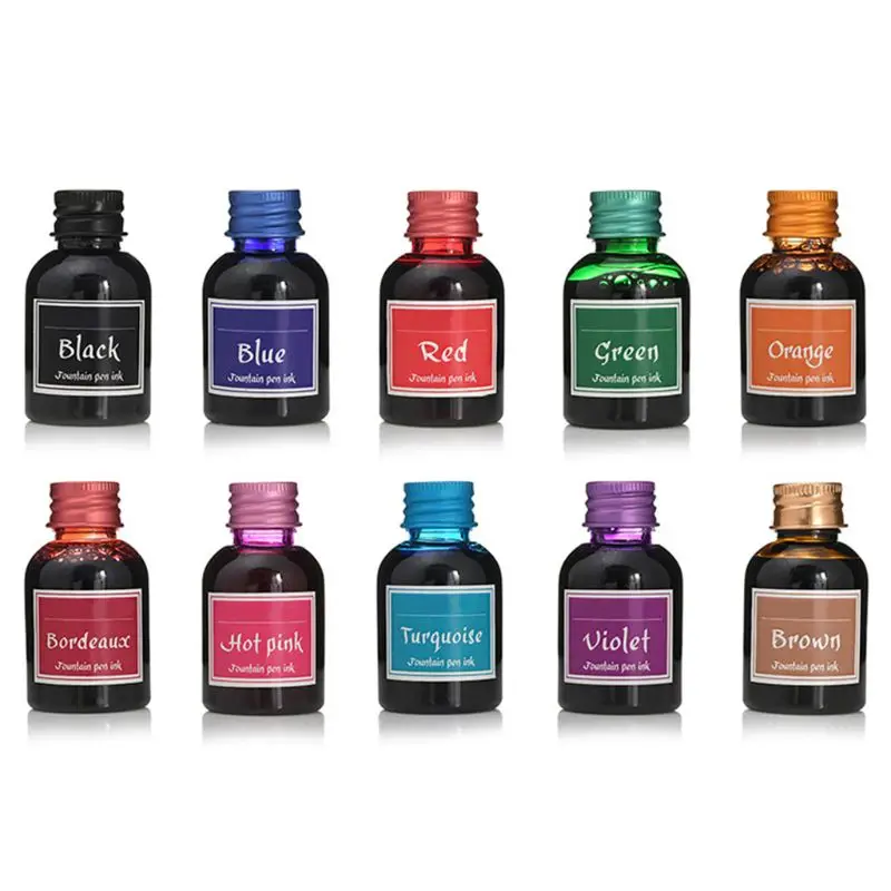 Practical Calligraphy Fountain Pen Ink Colorful Dip Pen Ink Set Drawing Resin DIY Art Craft Inks Bottles 30ml Set of 10