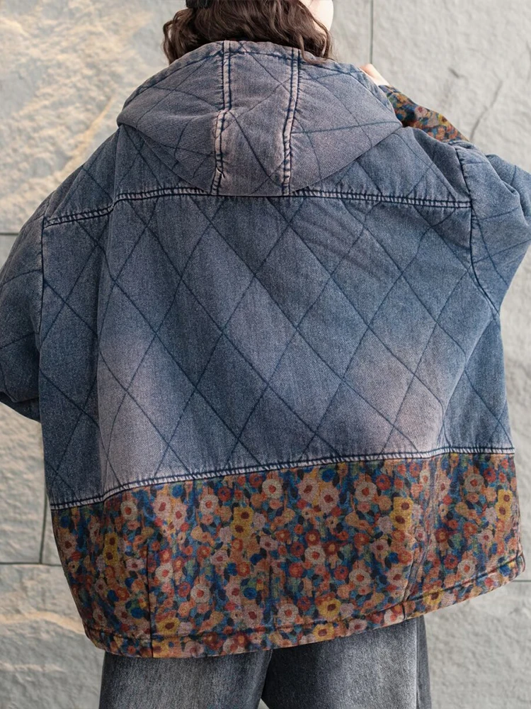 Max LuLu jaket Denim bertudung, jaket Denim parka tebal, Vintage, pakaian luar ukuran besar, longgar, katun, cetak hangat musim dingin, untuk wanita