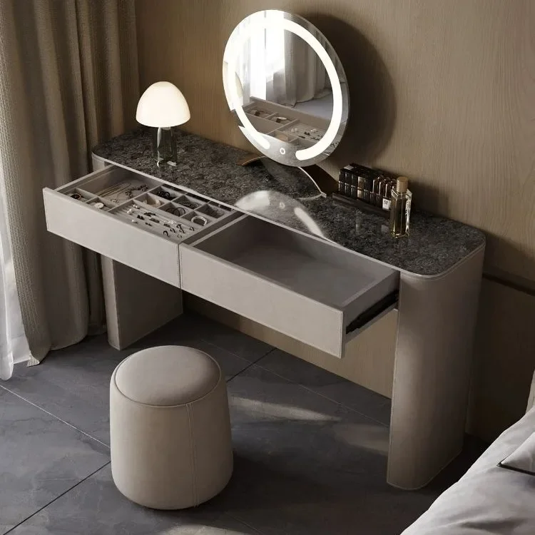 YY   2025 new rock slab dresser light luxury modern simple rock slab saddle leather makeup table