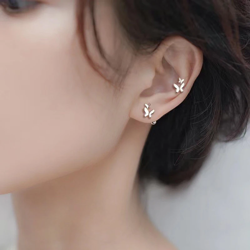 Kpop Mini Minimalist Butterfly Fairy Shiny Exquisite Aesthetic Ear Bone Clip Earrings for Women Egirl BFF Jewelry