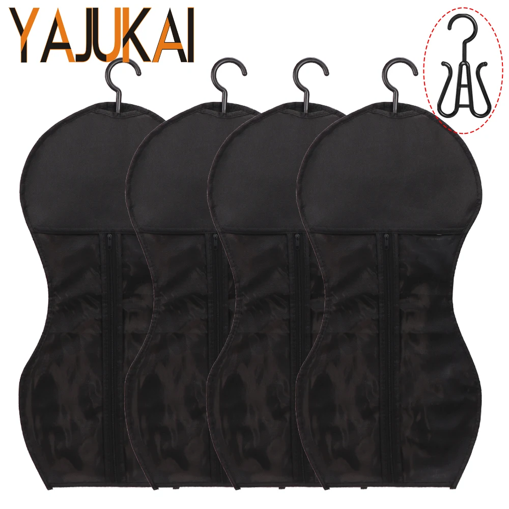Yajukai 5Pcs Premium Wig Storage Bags With Hangers Black Transparent Design For Multiple Wigs & Hair Extensions Non-Woven Fabric