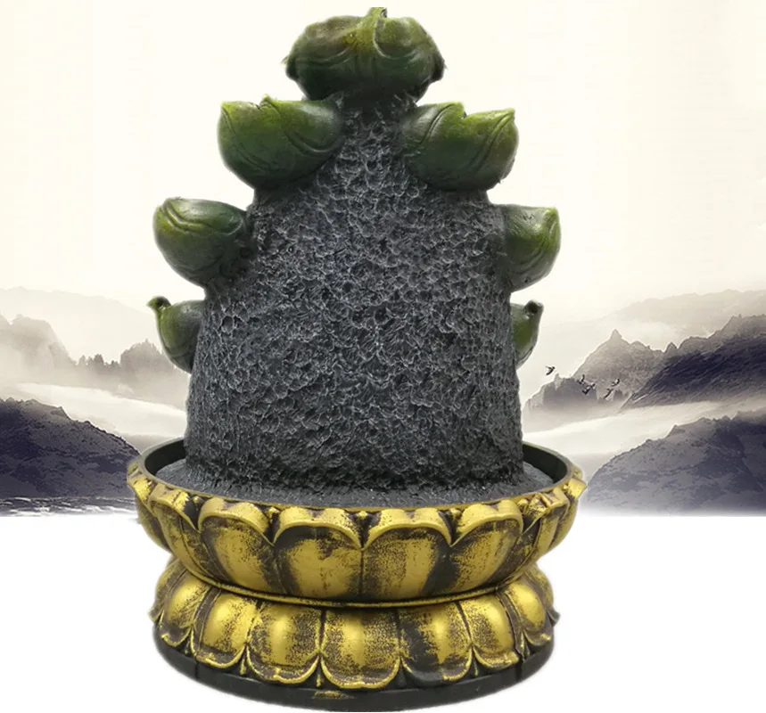 Home Decorations Resin Flowing Water Waterfall Led Fountain Buddha Statue Lucky Feng Shui Ornaments Landscape Decor - view 5