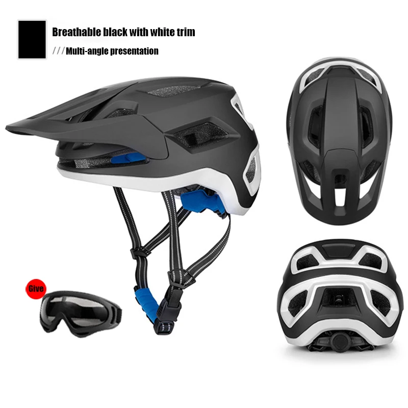 2 pezzi casco da equitazione per bici occhiali tuta veicolo elettrico casco da bicicletta da strada da montagna ciclismo PC casco di sicurezza leggero per respirare