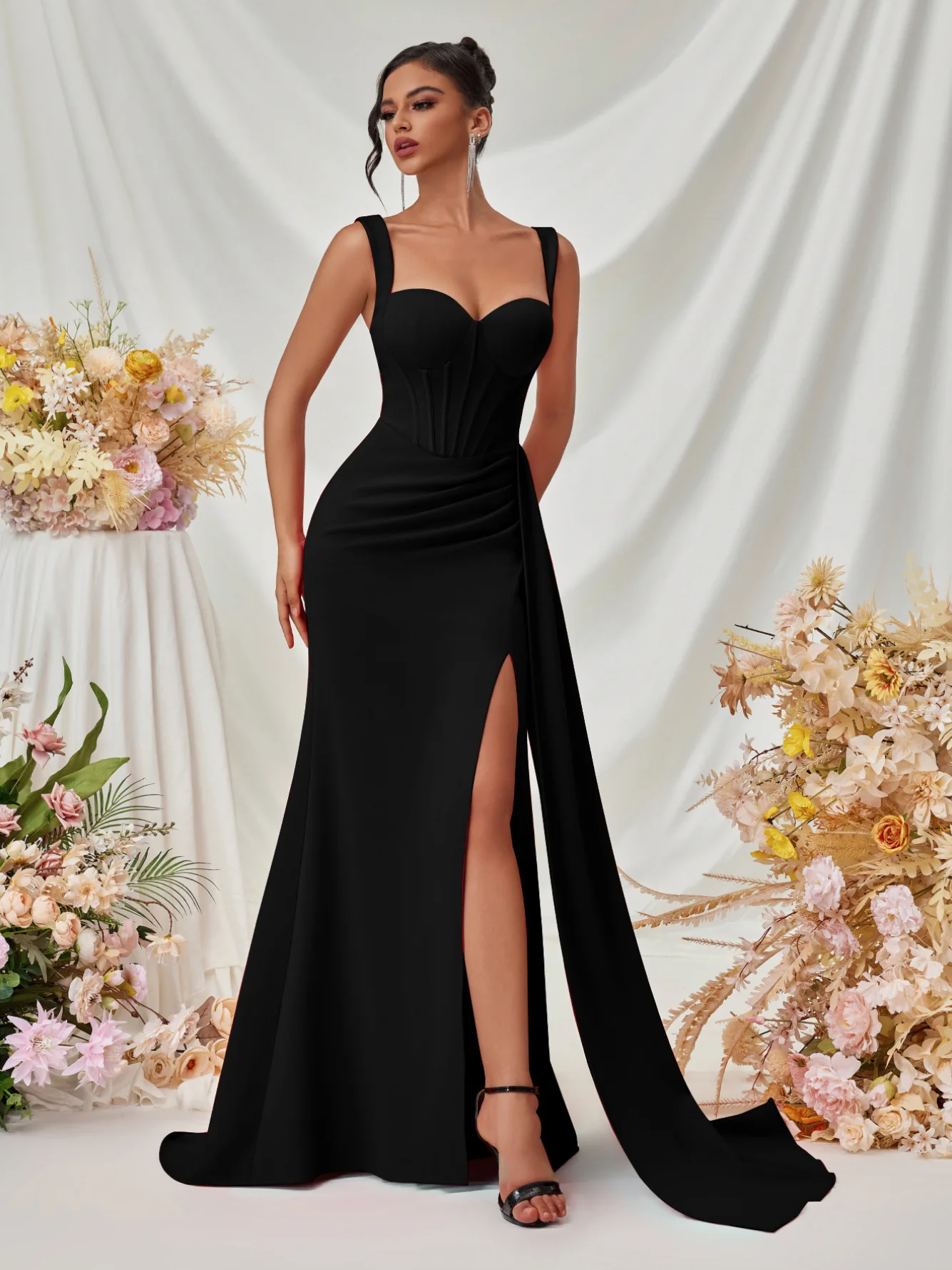 Nowa Elegancka Sukienka Maxi na Wesele dla Kobiet Wieczorowa Sukienka na Bal Formalna Sukienka Koktajlowa na Ramiączkach typu Spaghetti Dekolt w Serek Odzież Galowa Hot