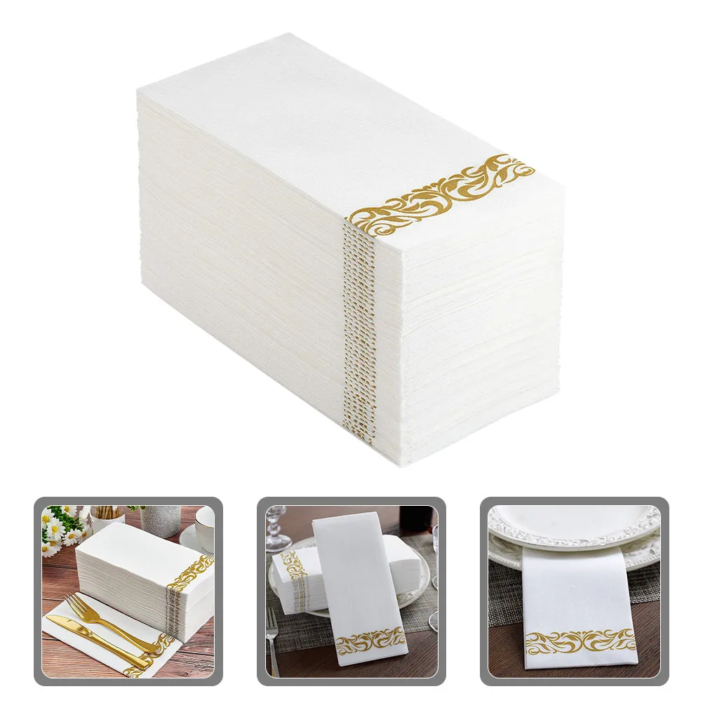 

100 шт. Премиальные бумажные салфетки 40x30 см с золотым краем, одноразовые коктейльные салфетки для вечеринок, банкетов, ужинов, создания романтической атмосферы