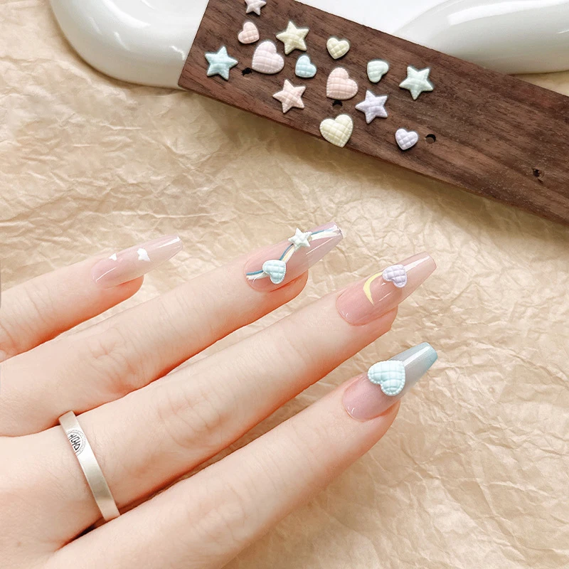 50pcs Flat Bottomed Pentagram Nail DIY Accessory Macaron Love Nail Diamond Decorative Girl's Colorful Nail Salon Accessories