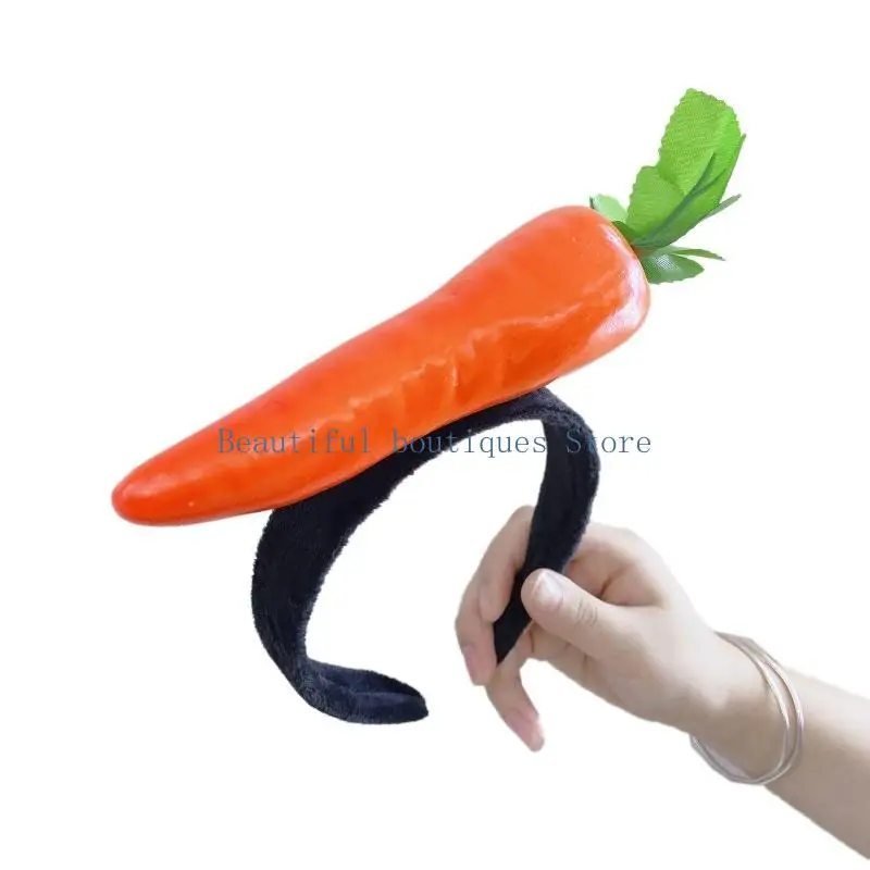 

U4LF Stuffed Fruit Hair Band Cartoon Pumpkin Headbands Carrot Hairband Soft Funny Vegetable Hair Hoop Cosplay Party Costume